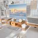 Dual Monitor Stand Riser with Drawer for Desk Laptop Desk Shelf with Adjustable Length and Angle, Bamboo Computer Stand Riser for 2 or 3 Monitors Screen Laptop PC TV - Natural