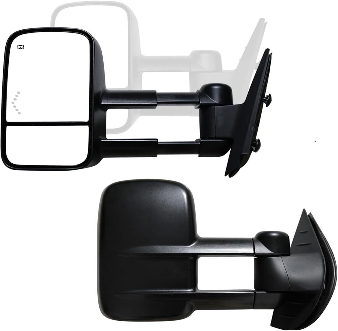 Towing Mirrors Compatible with 2007-2014 Chevy Silverado 1500 2500 3500 Suburban GMC Sierra Yukon with Power Heated Arrow Signal Light Black Side Mirrors Set