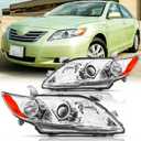 Headlights Assembly Pair for 2007 2008 2009 Toyota Camry CE LE XLE SE Base US Version Headlamps Head Lights Replacement Driver and Passenger Side,Chrome Housing Amber Reflector