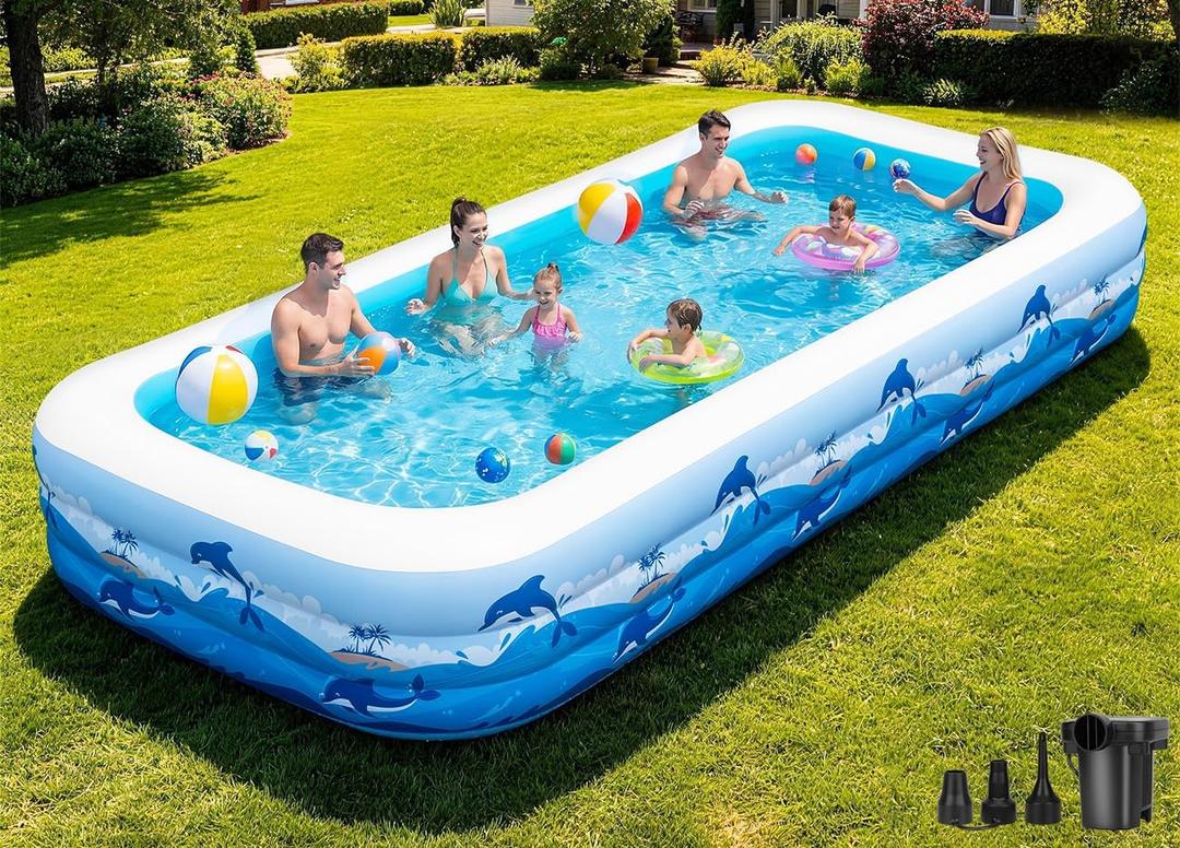 165"x76"x22" Inflatable Pool with Electric Pump, Large Blow Up Family Swimming Pool for Adults & Kids, Thickened Heavy Duty Backyard Water Party Pool