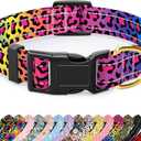 Reflective Dog Collar for Small Dogs Cats, Cute Leopard Style Adjustable Heavy-Duty Nylon Puppy Collar for Boy and Girl Female, Soft Pet Accessories with Quick Release Buckle, Neon (S (Neck 10-16", Width 3/4"))