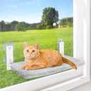 AMOSIJOY Cordless Cat Window Perch, Cat Hammock for Wall with 4 Suction Cups, Solid Metal Frame and Reversible Cover, Foldable Cat Beds for Indoor Cats