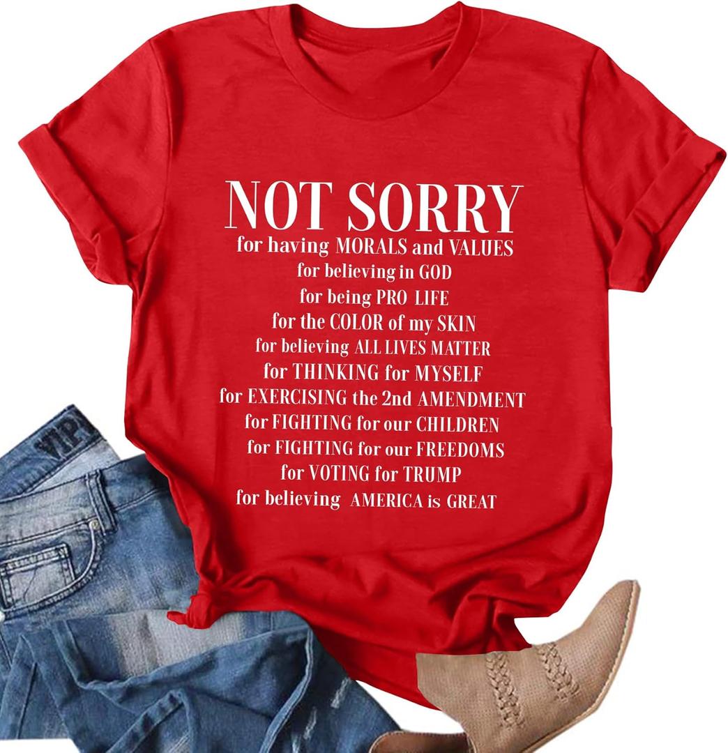 Not Sorry Shirts for Women American Flag T-Shirt 4th of July Outfits Patriotic Tshirt Fourth of July Short Sleeve Tee (Red, XL)