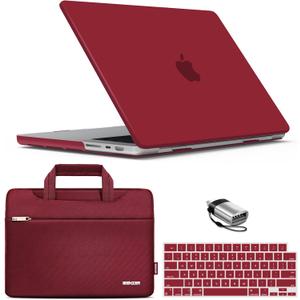 IBENZER Case for MacBook Pro 14 Inch Case 2025 2024 M4 M3 M2 M1 A3112 A3185 A3401 A2918 A2992 A2779 A2442 Pro/Max, HardShellCase & SleeveBag &KeyboardCover &Type-c(2025-2021), Wine Red, T14WR+3 (For Macbook Pro 14" with Touch ID)