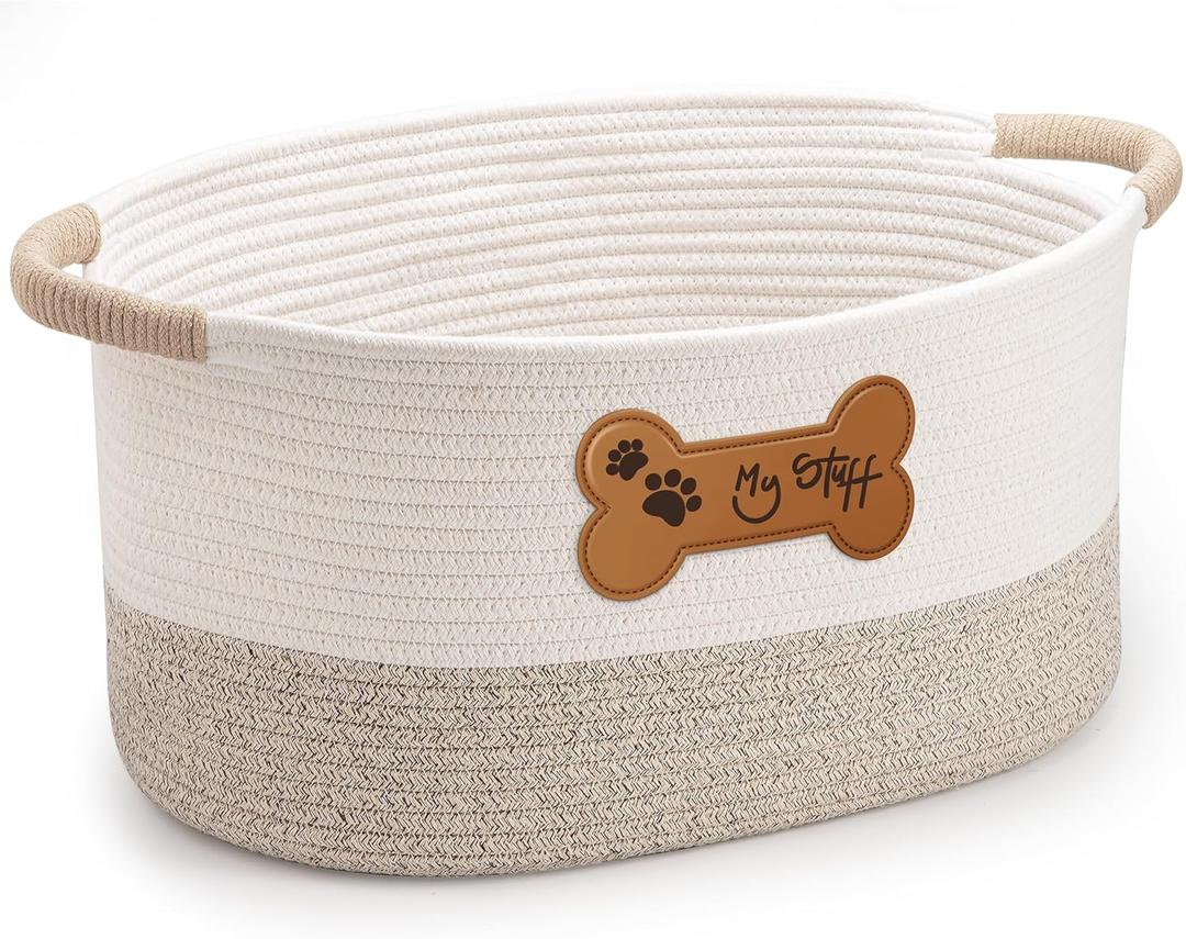 Dog Toy Basket - Cotton Rope Dog Toy Bin With Handle - Cute Woven Pet Toy Box - Perfect Toy Basket For Pets - Storage Baskets For Organizing - Toy Box For Dogs