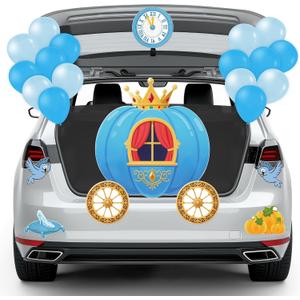 2 x Christmas Trunk or Treat Party Decorations - Princess Prince Car Archway Garage Decoration Blue Pumpkin Cartoon Cutouts with Backdrop Balloons for House Outdoor Decor Birthday Gifts, 42Pcs