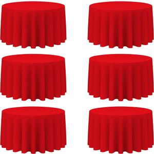 BRILLMAX 6 Pack Red Round Tablecloths 120 Inch for 60 Tables - 150 GSM Polyester Fabric, Floor Length Drop, Water, Stain & Wrinkle Resistant Cloth Cover for Wedding Reception Banquet Dining Party