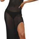 Bsubseach Crochet Swimsuit Cover Up for Women Hollow Out Bathing Suit Coverup Side Split Swimwear Long Beach Bikini Dresses (Black, M)