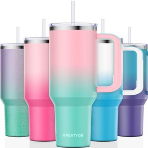 Stainless Steel 40 oz Tumbler with Handle, Insulated Travel Mug, Leak-Proof Lid, Vacuum Cup for Men & Women - Bubble Gum