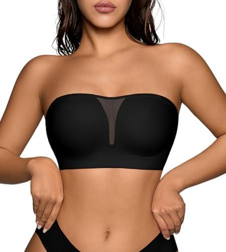 Seamless Wireless Strapless Bras for Women - V-Neck Full Coverage Strapless Bralette No Underwire Convertible Tube Top Bra, Large