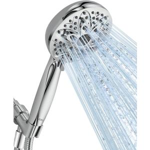 6-Setting Shower Head with Handheld, JDO High Pressure Hand held Shower Head, 4.7 Inch Chrome Detachable Showerhead Set with 59 Inch Stainless Steel Hose and Adjustable Showerhead Holder