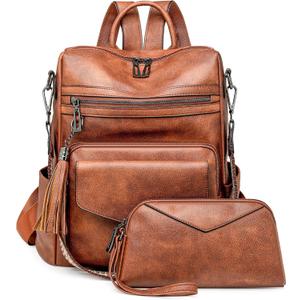 PU Leather Backpack Purse for Women | Anti-theft Ladies Shoulder Bag Handbag Suitable for Work, Travel, and Daily Use (Brown)