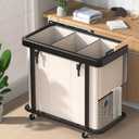 60 Gal (230L) Laundry Hamper 3 Section with Lid, Leather Patchwork Laundry Sorter with Rolling Lockable Wheels and Handle, Laundry Basket Organizer for Laundry Room, Bedroom and Bathroom - Beige