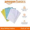 Amazon Basics Microfiber Cleaning Cloths for Cars, Non-Abrasive, Highly Absorbent, Lint and Scratch-Free, Reusable and Washable, Car Detailing Towels, 16" x 12", Blue/White/Yellow, 144-Pack