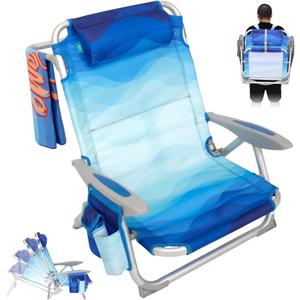 #WEJOY Beach Chair for Adults, Reclining Adjustable Position, Lay Flat Lightweight Folding Portable Aluminum Chair with Backpack Straps,Padded headrest, Heavy Duty 400 lbs Lawn Chair for Beach, Sand, Oversized