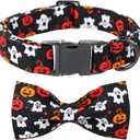 Maca Bates Halloween Dog Collar Spooky Ghost Dogs Collars with Bow Black and White Puppy Colar with Bowtie Adjustable Birthday Gift for XS Small Medium Large XL Girls Boys Male Female Dogs Pet