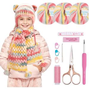 Alvian Scarf Hat Crochet Kit for Beginners Crochet Starter Kits Craft Knitting with Step-by-Step Video Tutorials Handmade Gift for for Birthday (Scarf Hat Crochet Kit)