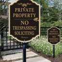 Private Property No Trespassing Signs with 36-inch Metal Stakes, 14 x 10 inches No Soliciting Video Surveillance Warning, Rust Free Aluminum, 2 Pack