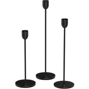ChefBee Black Tall Candle Candlestick Holder, 3PCS Taper Pillar Candle Sticks Stand Holders Decor, Centerpiece Dining Table Wedding Festive Fireplace Mantle Vintage Room Decorations, Housewarming Gift