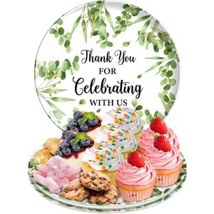 2 x 3Pcs Thank You Melamine Serving Tray 10 Inch Round Serving Platters Thank You for Celebrating with Us Food Tray for Wedding Birthday Baby Shower Party Favor Supplies