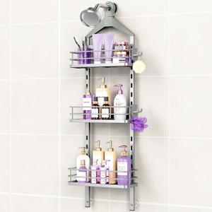 ODesign 3 Tier Height-Adjustable Shower Caddy Hanging Anti-Swing-Over The Shower Head Caddy-Storage Organizer Bathroom Shelves Basket Rack-Silver