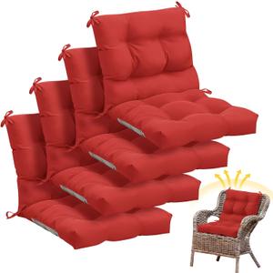 Marsui 4 Pcs Outdoor Indoor High Back Chair Cushions Patio Furniture Tufted Pillow with Ties Water-Resistant Replacement Outdoor Rocking Chair Cushions, 42 x 21 Inches (Red,Solid Color)