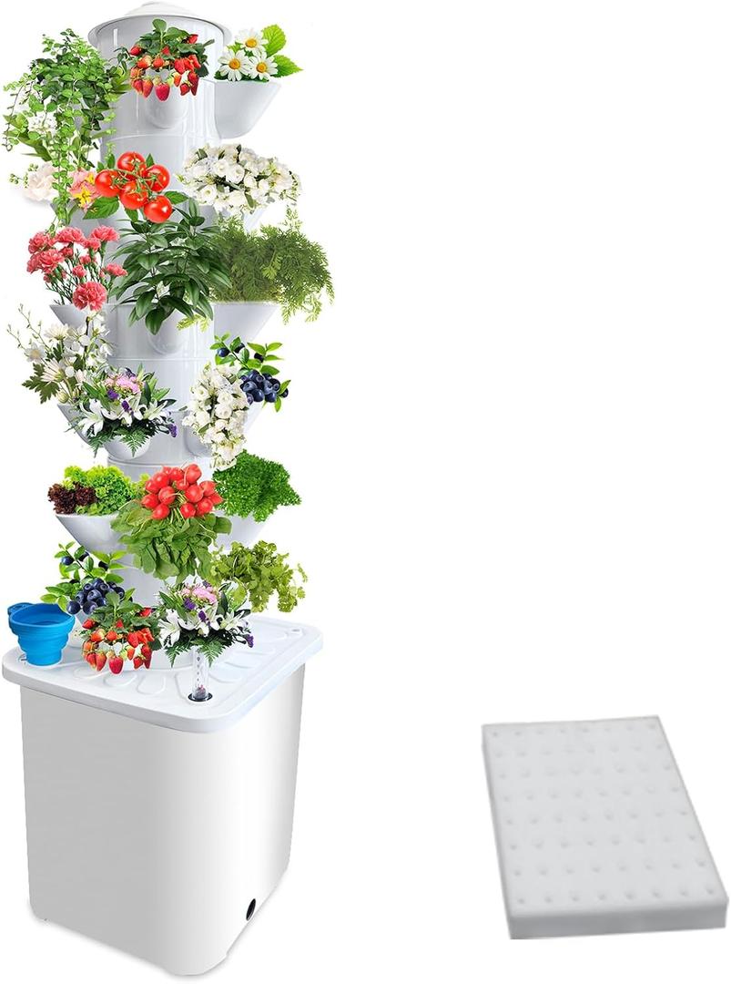 Hydroponics Tower Growing System 30-Plant Vertical Planter Germination Kit Indoor Smart Garden Vegetable Plant Kit with Pump and Movable Water Tank Gift for Gardening Lover (30Holes)