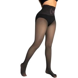 CHICME Womens High Waist Butt Lifting Tights Transparent Thermal Pantyhose Leggings Fleece Lined Pants (One Size, Black)