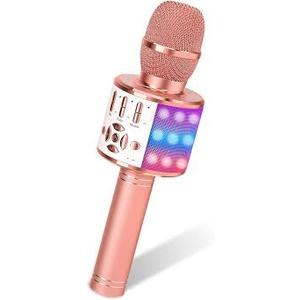 Karaoke Microphone for Adults, Wireless Bluetooth Microphone for Singing Portable Karaoke Machine Handheld with LED Lights, Gift for Kids Adults Birthday Party, Home KTV(Rose Gold)