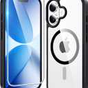 FNTCASE for iPhone 17 Case Clear: Magnetic Phone Cases with Screen Protector Drop Proof Compatible with Magsafe Slim Anti Yellowing Rugged Shockproof Protective Transparent Cell Cover (B-Black)