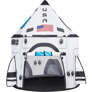 JOYIN White Rocket Ship Pop up Play Tent with Tunnel and Playhouse Kids Indoor Outdoor Spaceship Tent Set