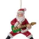 Kurt Adler Santa with Green Guitar Ornament, 4.5, Red