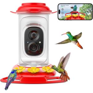 Hummingbird Feeder with Camera, 2.5K QHD, AI Identify 11000+ Bird, Featuring AI Auto-Capture and Motion Detection, IP65 Waterproof, Birds Watching Gift