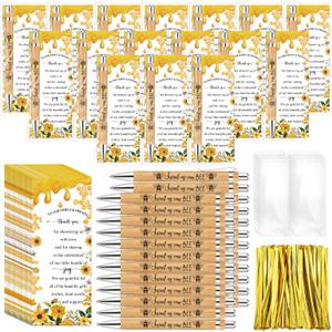 Spakon 50 Sets Bee Baby Shower Pens Favors Bamboo Pens with Thank You Bookmarks Cute Baby Shower Return Gifts for Guest Party Favors Decorations Game Prizes Gender Reveal Supplies