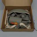 LITTLE RAWR Silicone Baby Feeding Set, Baby Led Weaning Supplies, Baby Spoons Suction Divided Plate Bib Cup, First Stage Solid Food Eating Utensils - 6+ Months(Green-Beige)