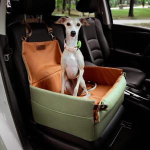 FUNNYFUZZY Dog Car Seat for Small Dogs, Waterproof Dog Booster Car Seat, Faux Leather Pet Car Seat Travel Bed with Thick Cushion, Car Seat for Dogs (Orange Green, 19.69" L x 17.72" W x 9.45" H)