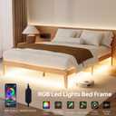 Tyndall Full Size Bed Frame with LED Lights, 12 Inch Solid Wood Platform Bed Frame with Under Bed Storage, Wooden Slats Support, Natural Finish, No Box Spring Needed, Noise Free, Easy Assembly
