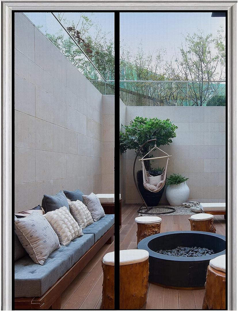 Magnetic Screen Door Mesh-New Upgraded Magnets & Strengthen-Heavy Duty-Durable Fiberglass Mesh Curtain with Weights in Bottom-Full Frame Magic Seal-Fits Door up to 34''x82''-Black