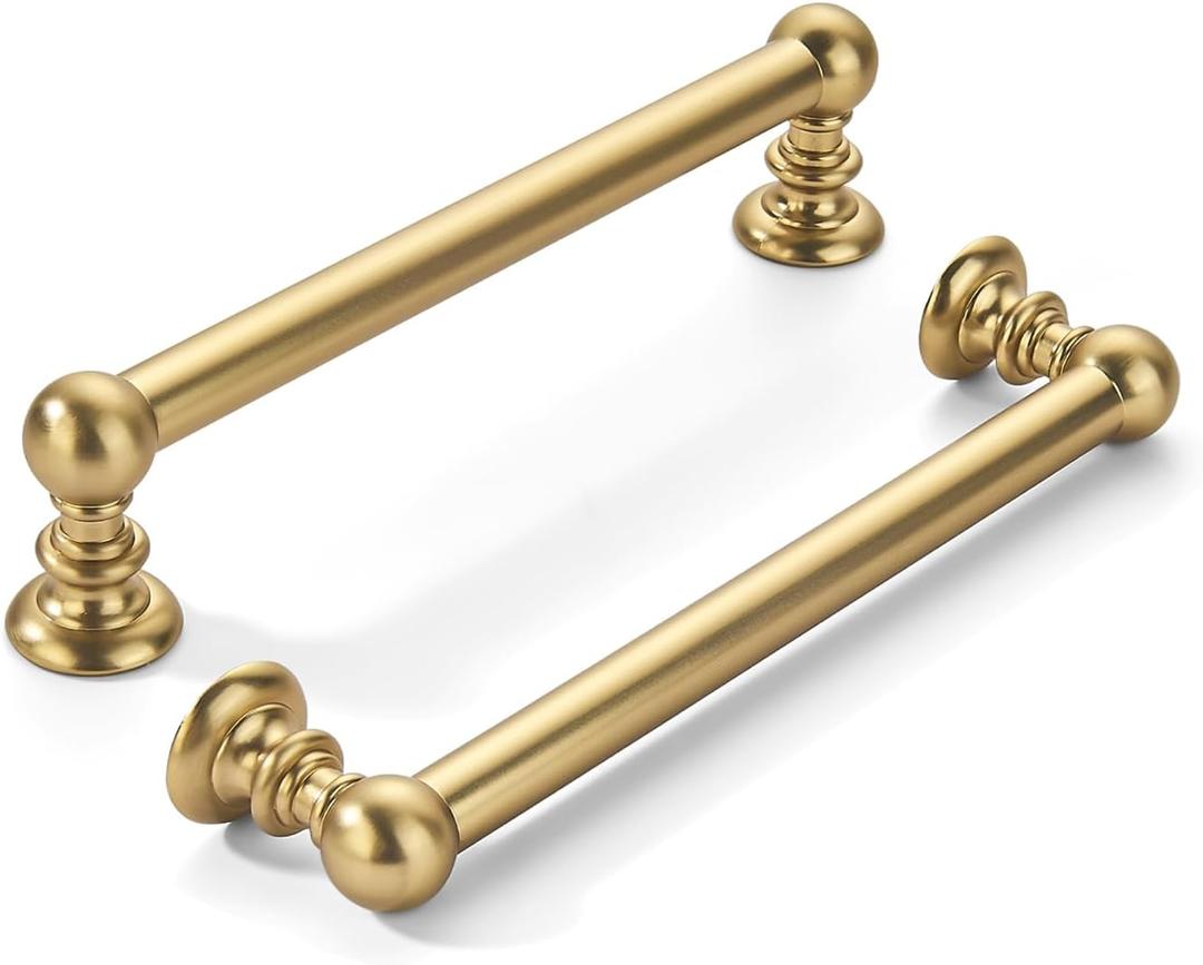 khtumeware 10 Pack 4 inch(102mm) Hole Center Brushed Brass Cabinet Pulls Solid Heavy-Duty Warm Brass Kitchen Cabinet Hardware for Drawers Dressing Table Bathroom Handle