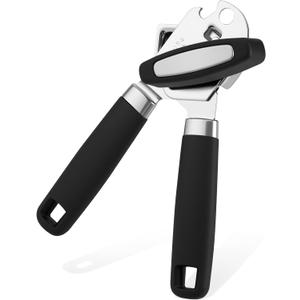 Easy Turn Smooth Edge Manual Can Opener, Hand Held Kitchen Gadget for Arthritis and Weak Hands, Effortless Rust-Proof Stainless Steel with Built-in Bottle Opener