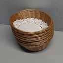 8 Pcs Round Large Plastic Bread Basket, Wicker Basket for Serving 10 x10 x3.3 Inch Woven Food Storage Basket, Fruit Basket, Gift Basket (Comes with Food Blotting Sheets) Brown