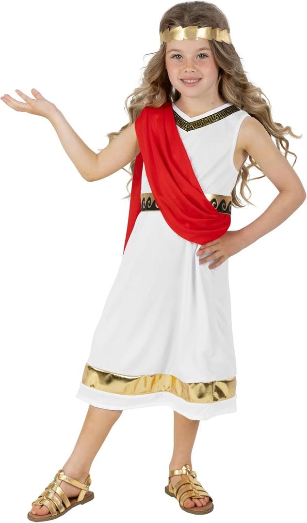 fun shack Kids Greek Goddess Costume for Girls, Athena Costume for Kids, Girls Goddess Outfit, Mythical Dress (X-Large, White)