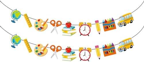 YQUQWN, Back to School Banner - No DIY, First Day of School Apples Paper Garland Banner for Welcome Back to School Classroom Teacher Office Decorations Party Supplies, Back to School Decorations, Set of 2