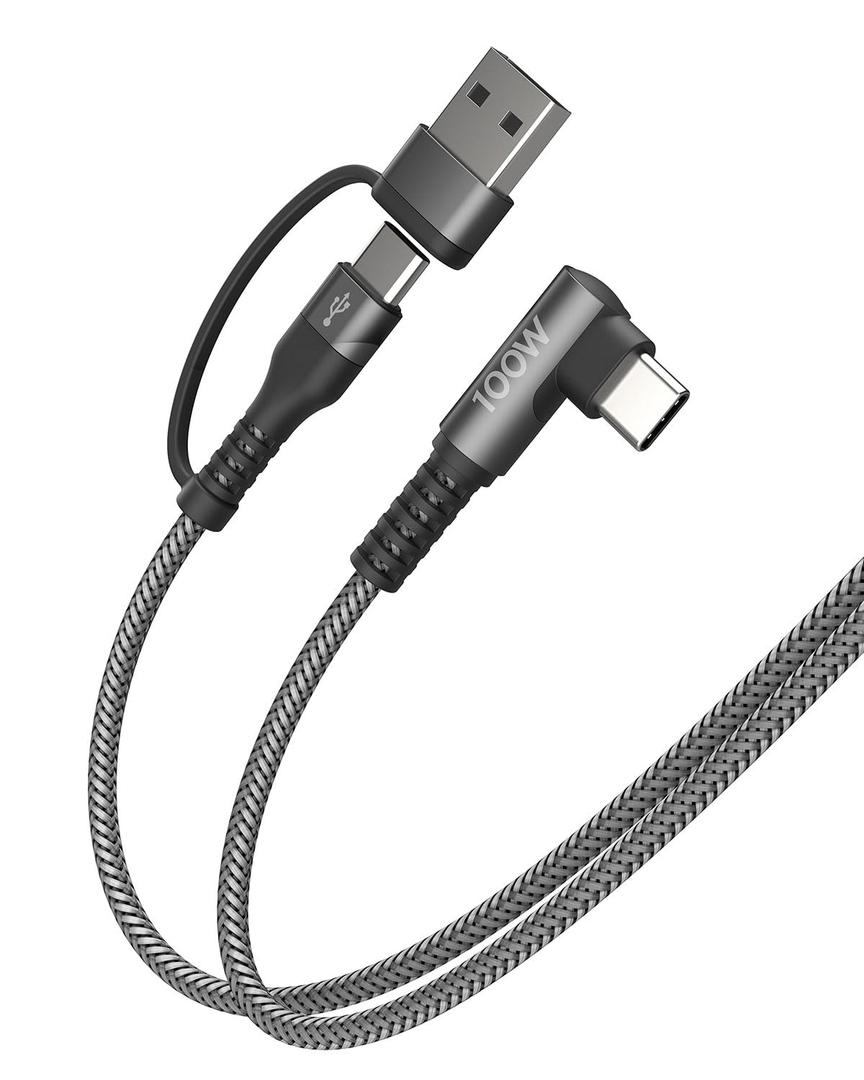 100W Fast USB C Charger Cable Right Angle, USB A/C to USB C Cable, 90 Degree Type C Braided Charging Cord for iPhone 17 16 15 Series,Samsung UItra S25 S24,MacBook,iPad Pro/Air,Pixel-(2Pack, 1Ft) (Grey)