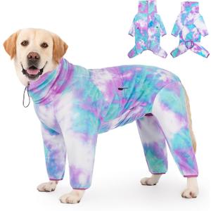 Dog Winter Coat for Large Medium Small Dogs, Warm Fleece High Collar Full Body Dog Jumpsuit Comfortable Onesie Apparel (Purple Blue, 2X-Large) (2XL(Reference Weight 23-33 lbs))