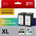 PG-260 XL CL-261 XL Ink Cartridges Replacement for Canon 260XL and 261XL Ink Cartridge Compatible with TS5320 TR7020 TS6420 TS5300 TS6400 TS6420a TR7022 TR7020a (Black and Tricolor,2-Pack)