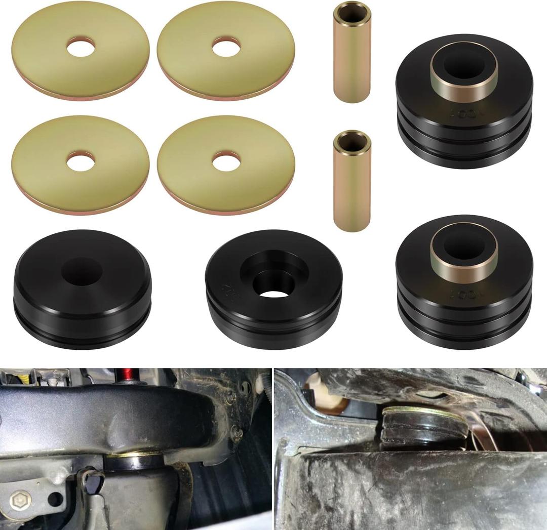9.4102G Universal Polyurethane Body Mounts Bushings Isolators, Include 4 Plated Metal Washers, 2 Plated Metal Sleeves, 4 Body Mount Bushings(Black)