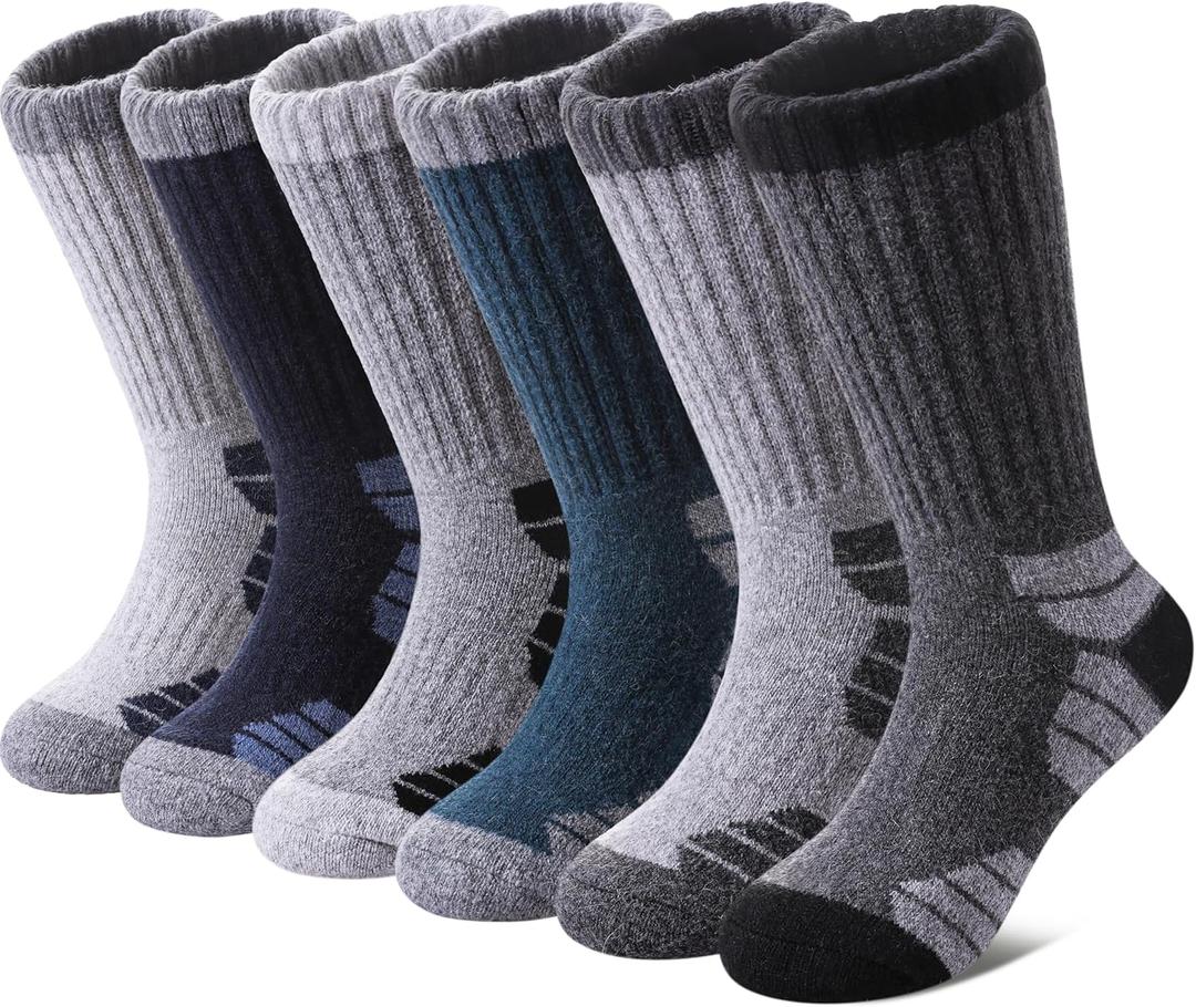 Kids Merino Wool Hiking Socks Boys Girls Toddlers Thermal Winter Warm Boot Thick Cushion Socks 6 Pairs (8-12 Years)