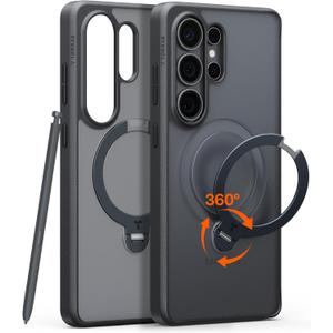 TORRAS Q3 Spin for Samsung Galaxy S26 Ultra Case with 360 Magnetic Stand, Compatible with Magsafe, 4X Military-Grade Shockproof S26 Ultra Phone Case with Kickstand, Translucent Frosted Black