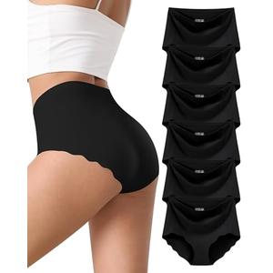 NESBRE Seamless Underwear for Women Tummy Control High Waisted Panties No Show Wave Edge Briefs Full Coverage Hipster 6 Pack Black, S